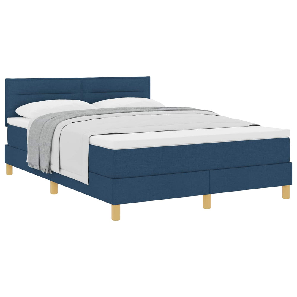 vidaXL Box Spring Bed with Pillows with Headboard Blue 140 x 190 cm Fabric