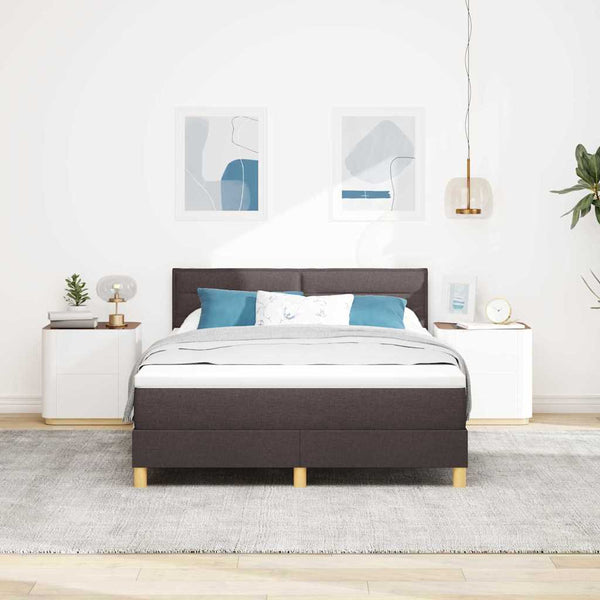 vidaXL Box Spring Bed with Pillows Dark Brown 140 x 200 cm Fabric