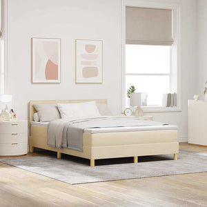 vidaXL Box Spring Bed with Pillows and Headboard Cream 140 x 200 cm Fabric