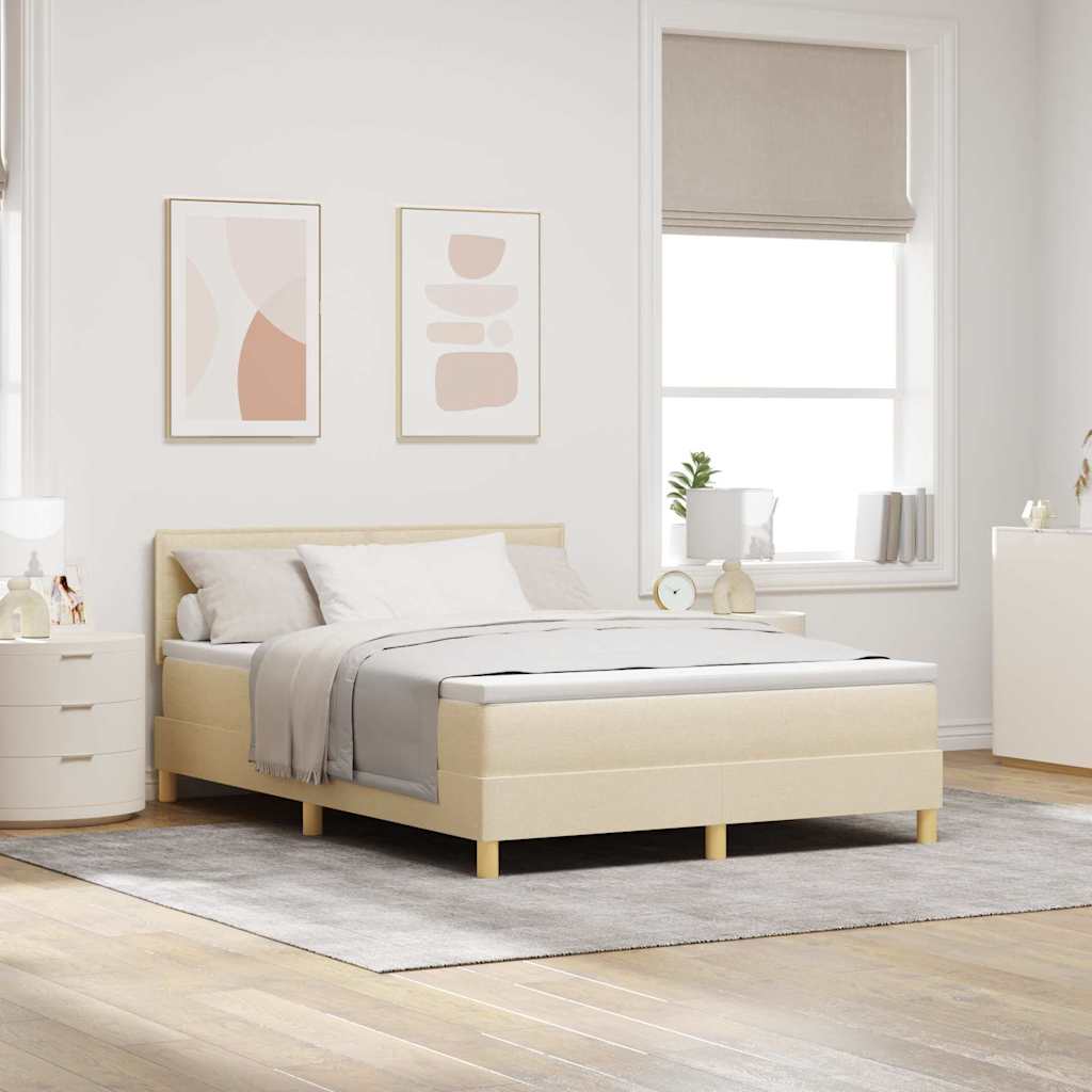 vidaXL Box Spring Bed with Pillows and Headboard Cream 140 x 200 cm Fabric