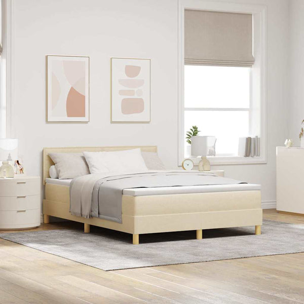 vidaXL Box Spring Bed with Pillows and Headboard Cream 140 x 200 cm Fabric