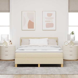 vidaXL Box Spring Bed with Pillows and Headboard Cream 140 x 200 cm Fabric