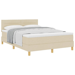vidaXL Box Spring Bed with Pillows and Headboard Cream 140 x 200 cm Fabric
