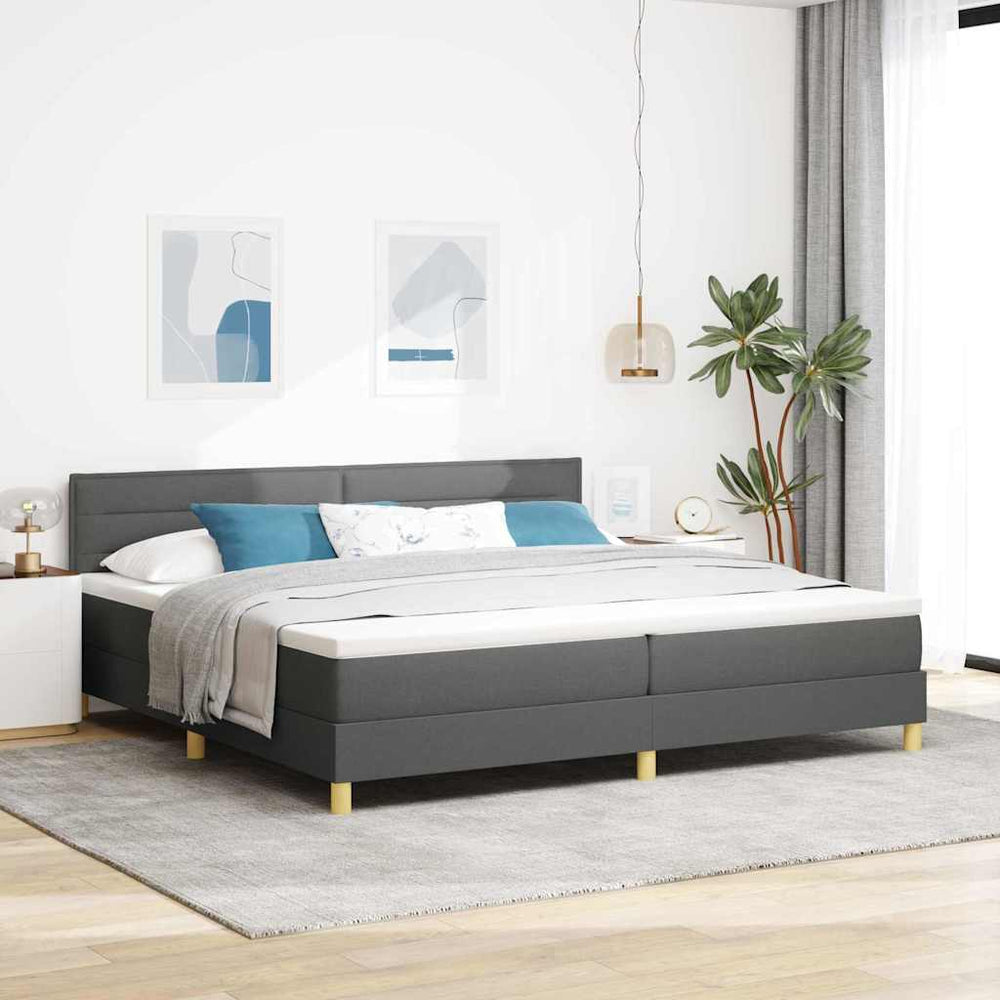 vidaXL Box Spring Bed with Pillows Dark Gray 200 x 200 cm Fabric