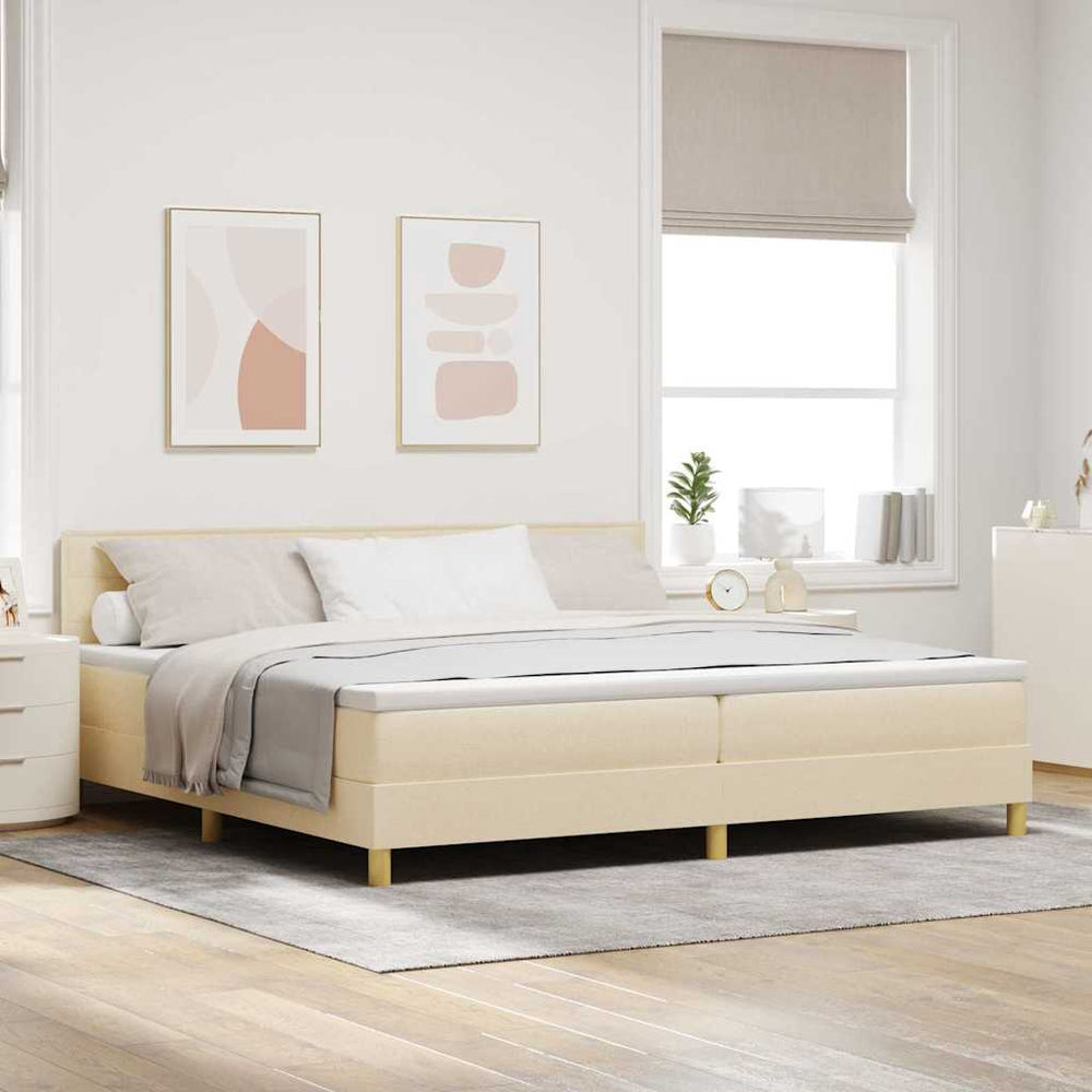 vidaXL Box Spring Bed with Pillows and Headboard Cream 200 x 200 cm Fabric