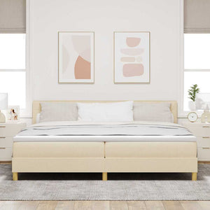 vidaXL Box Spring Bed with Pillows and Headboard Cream 200 x 200 cm Fabric
