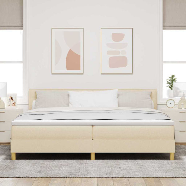 vidaXL Box Spring Bed with Pillows and Headboard Cream 200 x 200 cm Fabric