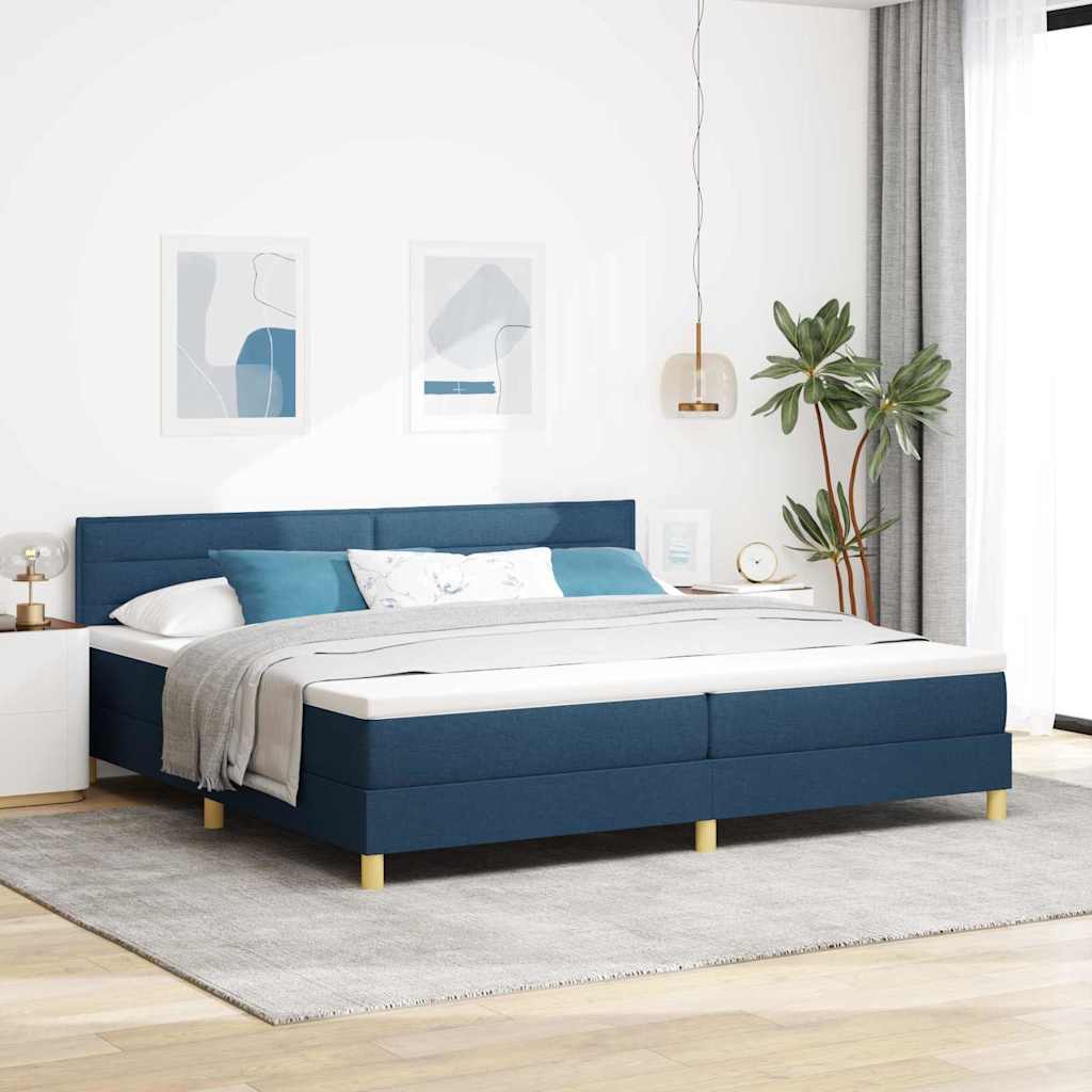 vidaXL Box Spring Bed with Cushions and Headboard Blue 200 x 200 cm Fabric