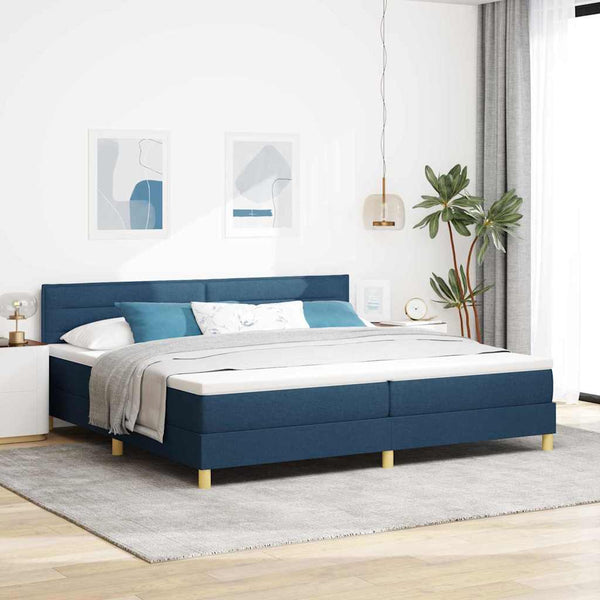 vidaXL Box Spring Bed with Cushions and Headboard Blue 200 x 200 cm Fabric
