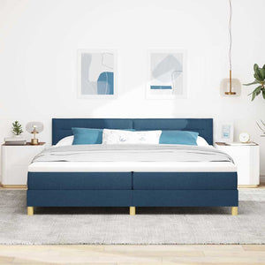 vidaXL Box Spring Bed with Cushions and Headboard Blue 200 x 200 cm Fabric