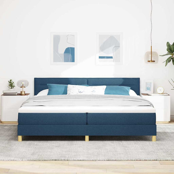 vidaXL Box Spring Bed with Cushions and Headboard Blue 200 x 200 cm Fabric