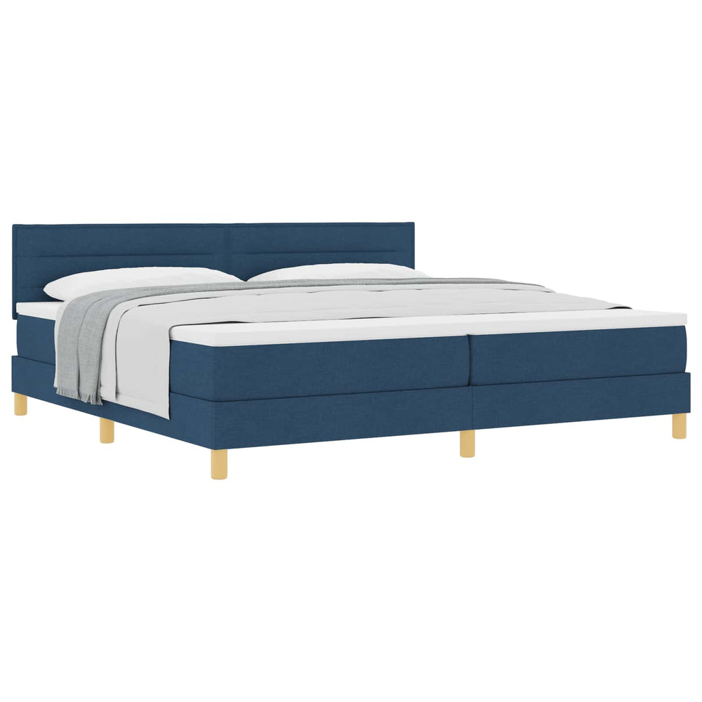 vidaXL Box Spring Bed with Cushions and Headboard Blue 200 x 200 cm Fabric
