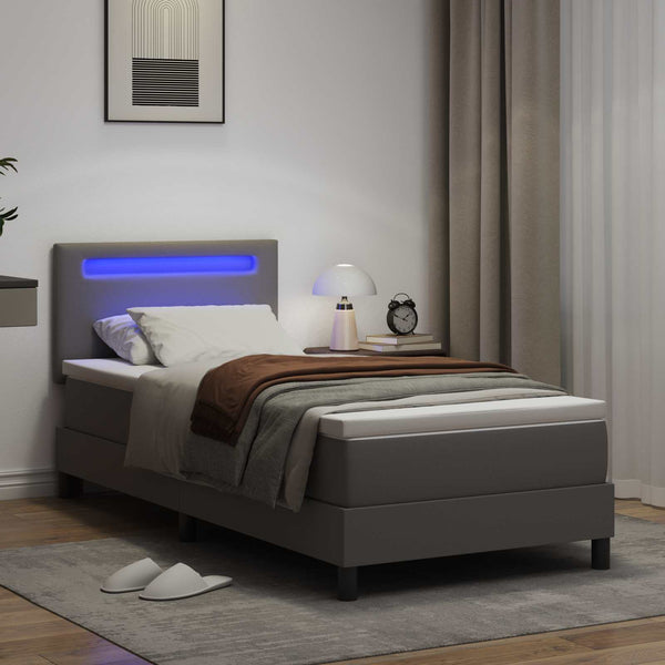 vidaXL Box Spring Bed with Mattress Grey 90 x 190 cm Artificial Leather