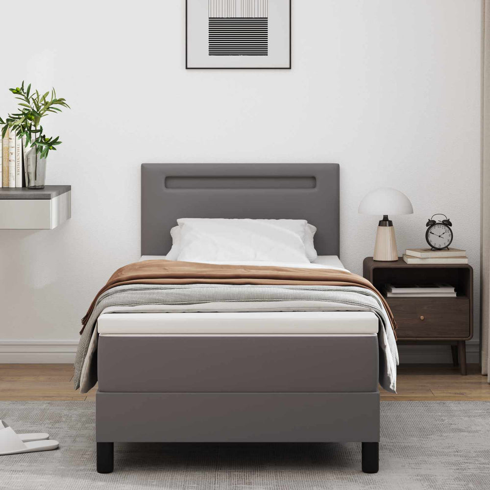 vidaXL Box Spring Bed with Mattress Grey 90 x 190 cm Artificial Leather