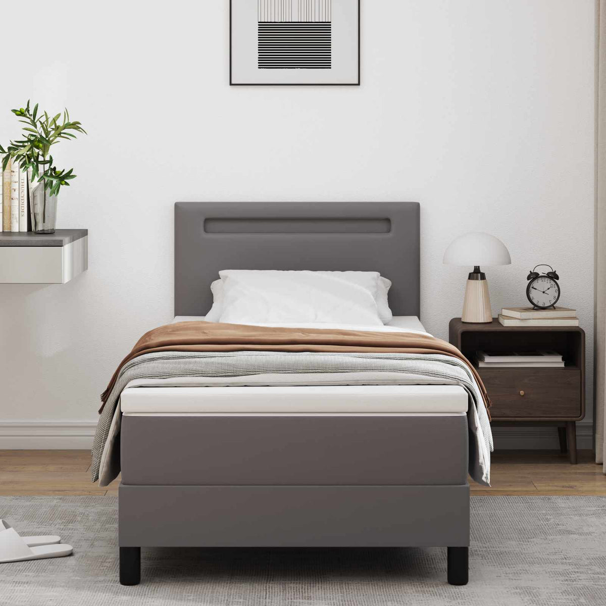 vidaXL Box Spring Bed with Mattress Grey 90 x 190 cm Artificial Leather
