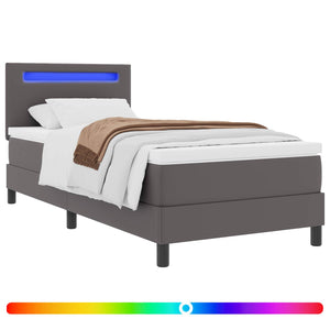 vidaXL Box Spring Bed with Mattress Grey 90 x 190 cm Artificial Leather