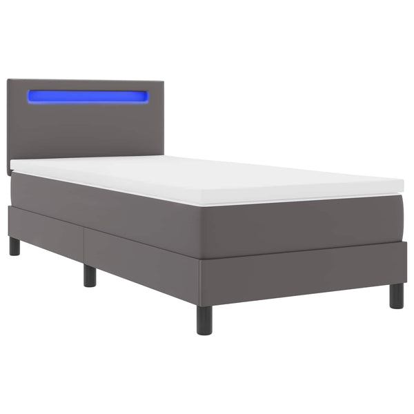 vidaXL Box Spring Bed with Mattress Grey 90 x 190 cm Artificial Leather