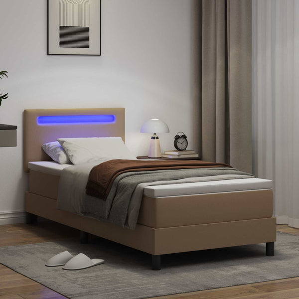 vidaXL Box Spring Bed with Mattress Cappuccino 90 x 190 cm Faux Leather