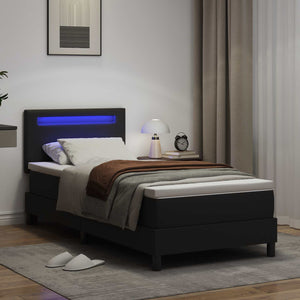 vidaXL Box Spring Bed with Mattress Black 90 x 200 cm Faux Leather