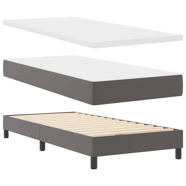 vidaXL Box Spring Bed with Mattress Grey 90 x 200 cm Faux Leather