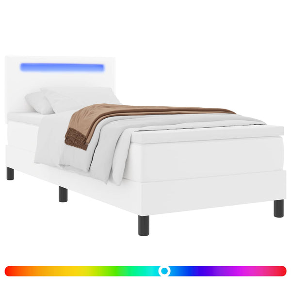 vidaXL Box Spring Bed with Mattress White 100 x 200 cm Faux Leather