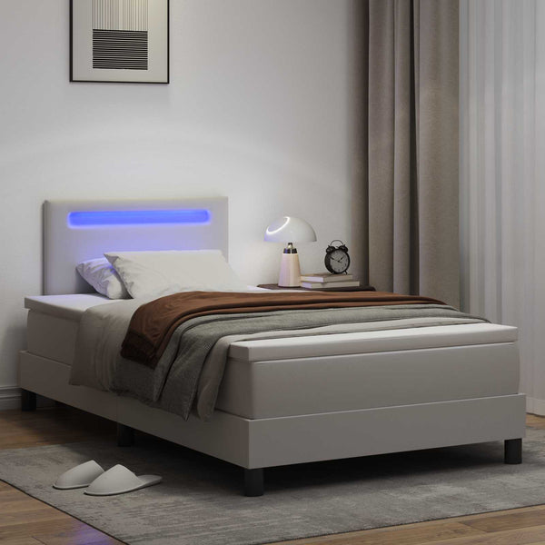 vidaXL Box Spring Bed with Mattress White 120 x 200 cm Faux Leather