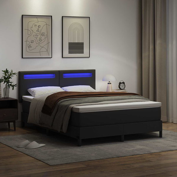 vidaXL Box Spring Bed with Mattress Black 140 x 190 cm Faux Leather