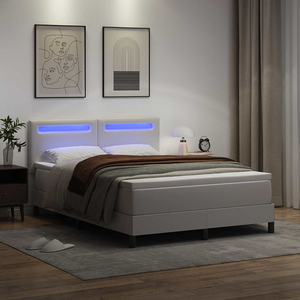 vidaXL Box Spring Bed with Mattress White 160 x 200 cm Faux Leather