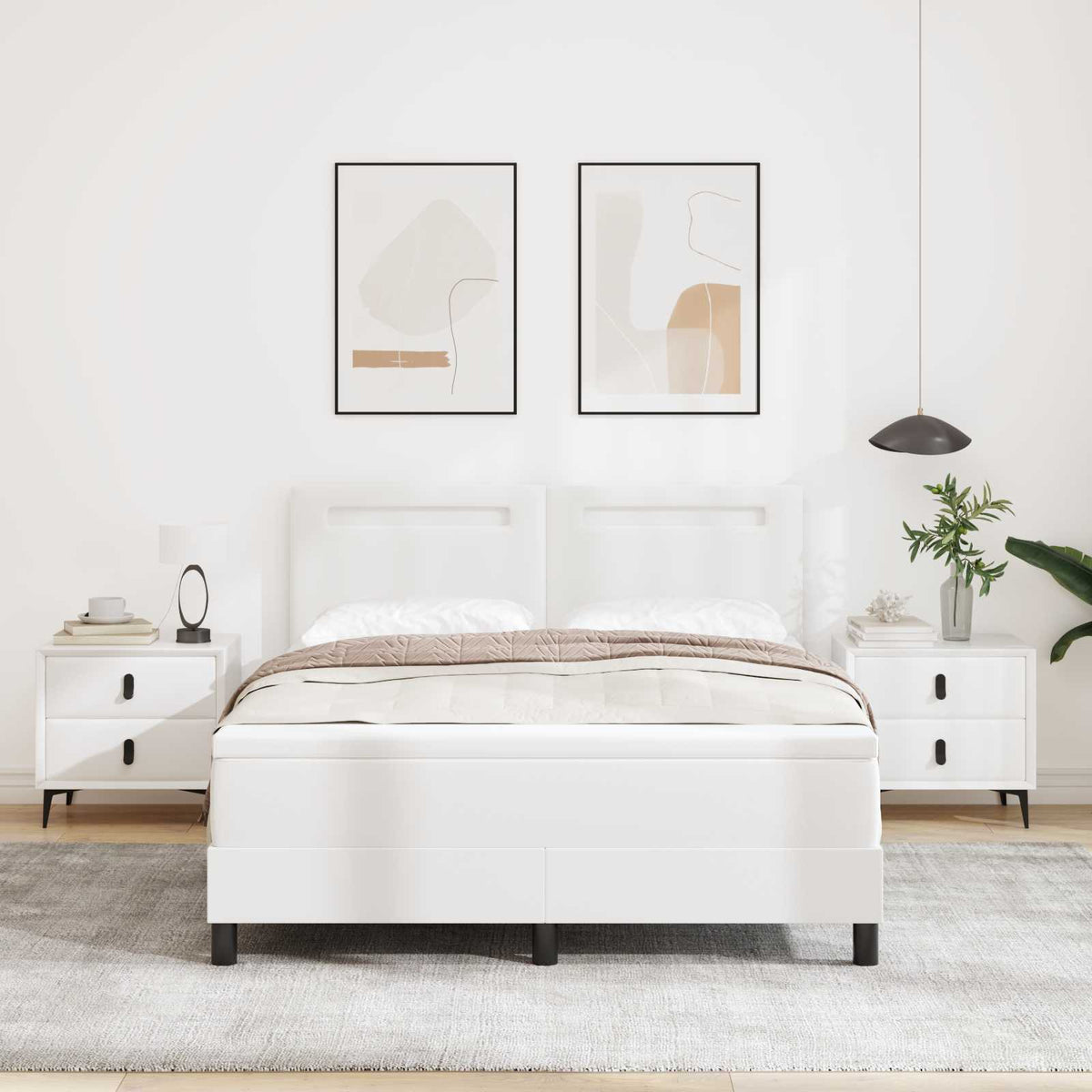 vidaXL Box Spring Bed with Mattress White 160 x 200 cm Faux Leather
