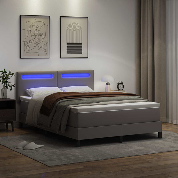vidaXL Box Spring Bed with Mattress Grey 160 x 200 cm Faux Leather