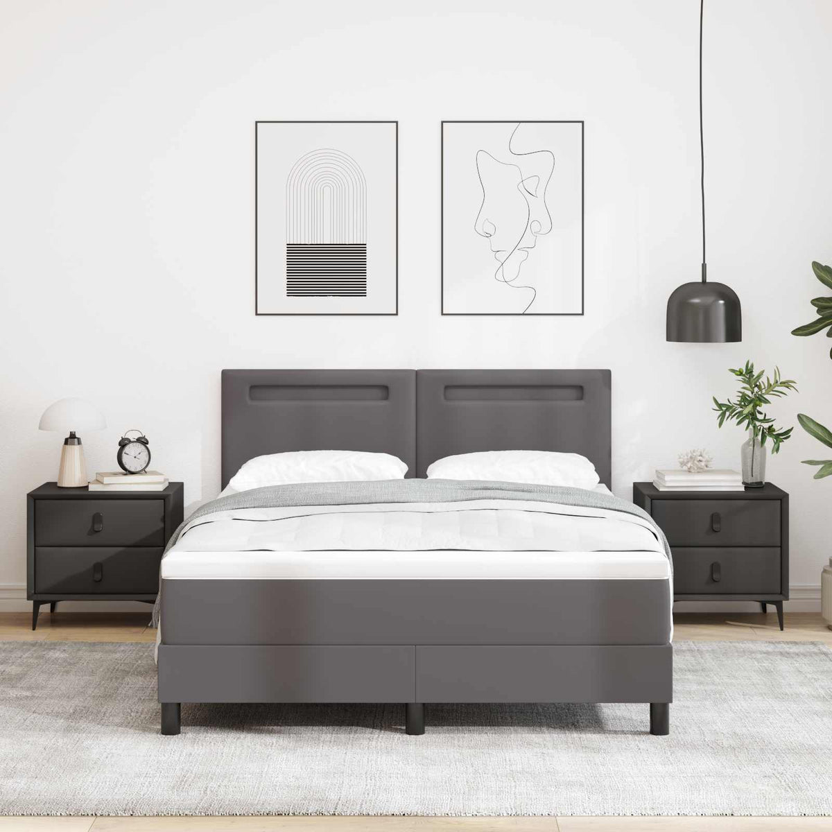 vidaXL Box Spring Bed with Mattress Grey 160 x 200 cm Faux Leather