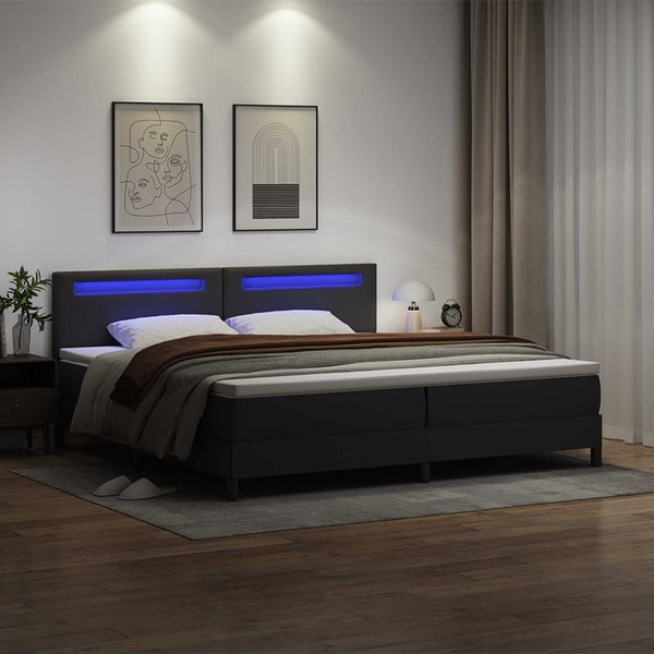vidaXL Box Spring Bed with Mattress Black 200 x 200 cm Faux Leather