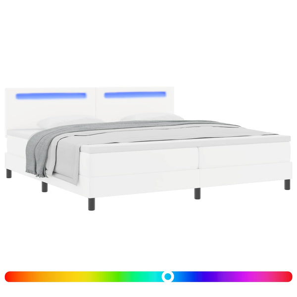 vidaXL Box Spring Bed with Mattress with LED White 200 x 200 cm Faux Leather