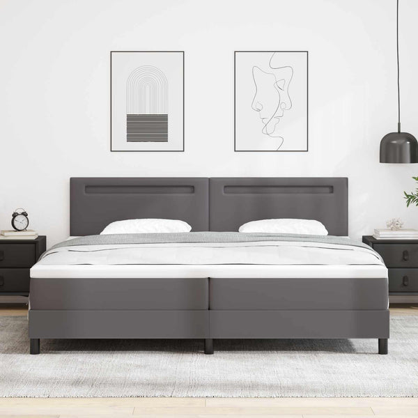 vidaXL Box Spring Bed with Mattress Grey 200 x 200 cm Faux Leather