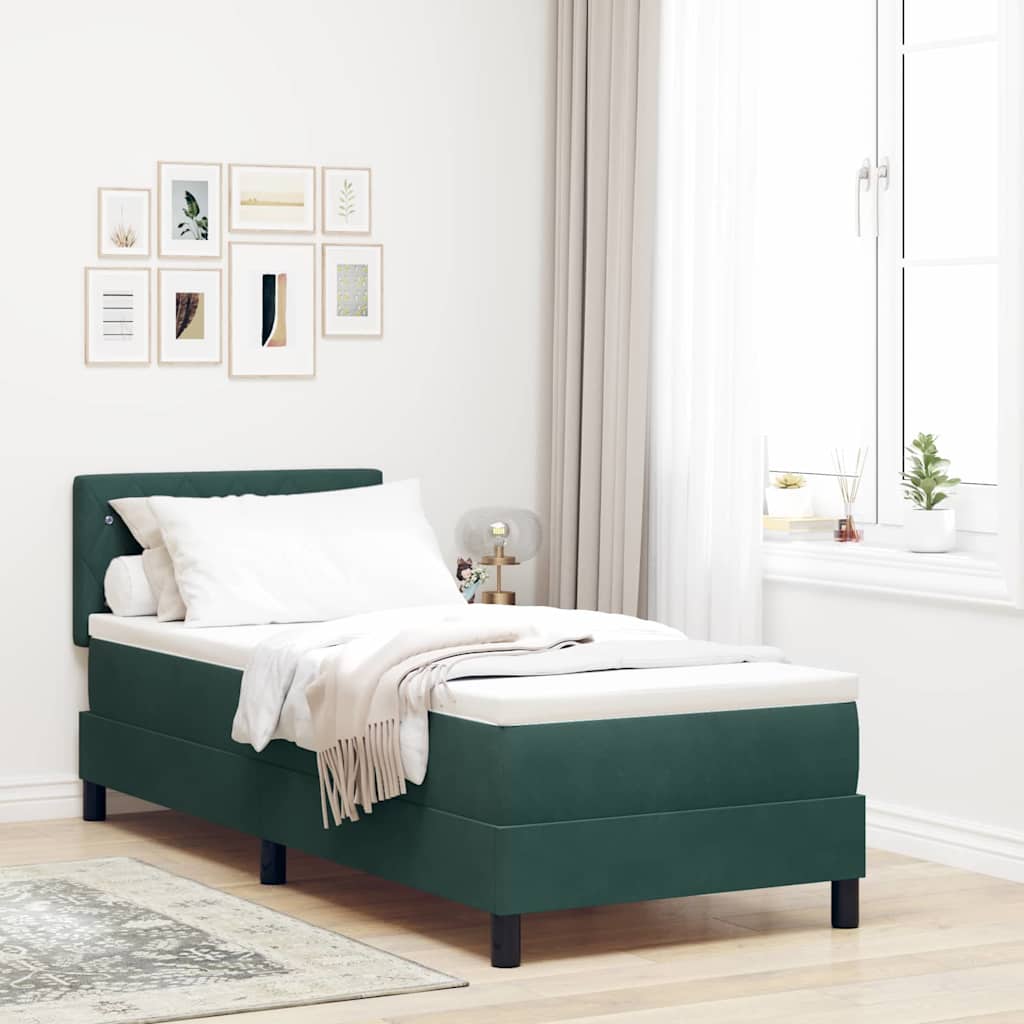 vidaXL Box Spring Bed with Mattress Dark Green 80 x 200 cm Velvet