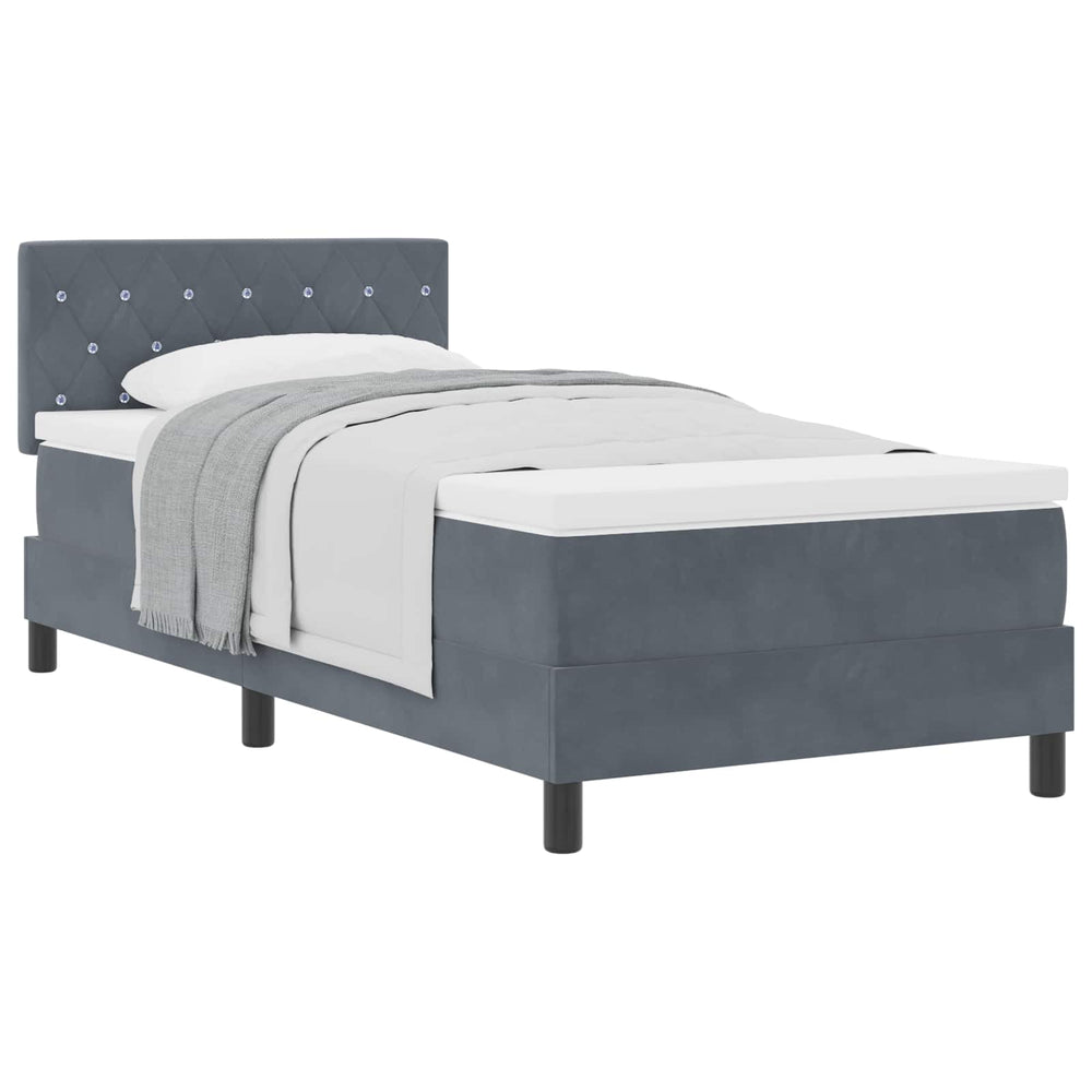 vidaXL Box Spring Bed with Mattress Dark Grey 90 x 190 cm Velvet