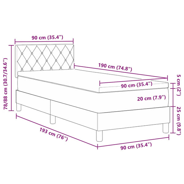 vidaXL Box Spring Bed with Mattress Dark Green 90 x 190 cm Velvet