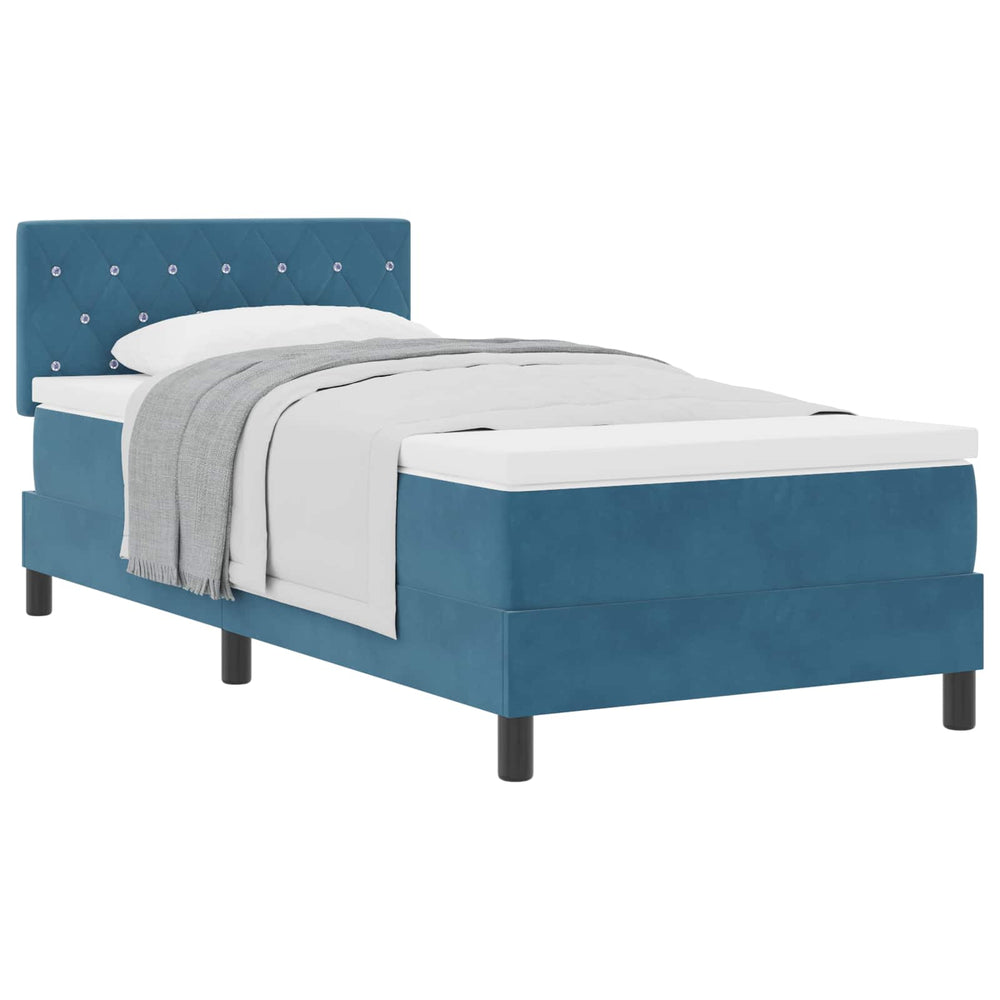 vidaXL Box Spring Bed with Mattress Dark Blue 90 x 190 cm Velvet