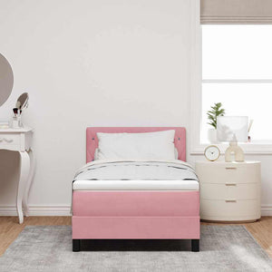 vidaXL Box spring bed with mattress and headboard Pink 90 x 190 cm Velvet