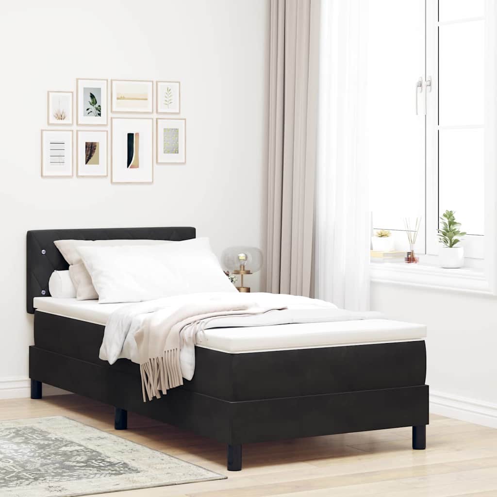 vidaXL Box Spring Bed with Mattress Black 90 x 200 cm Velvet
