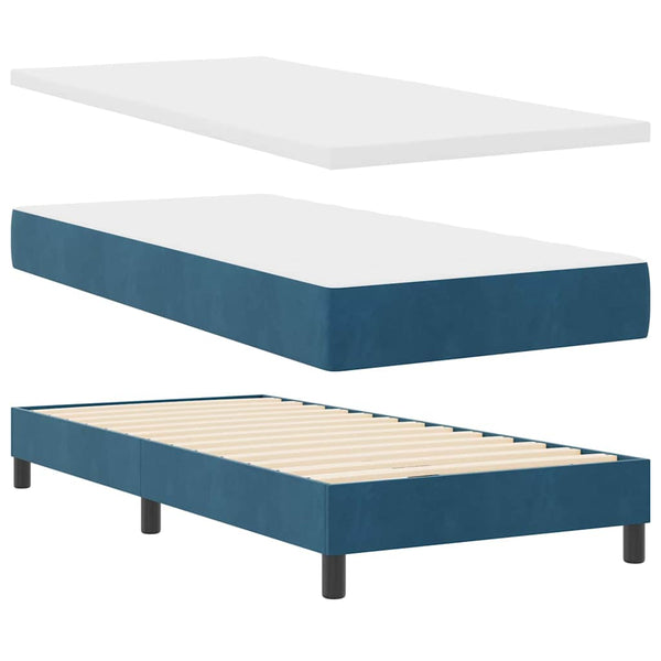 vidaXL Box Spring Bed with Mattress Dark Blue 90 x 200 cm Velvet