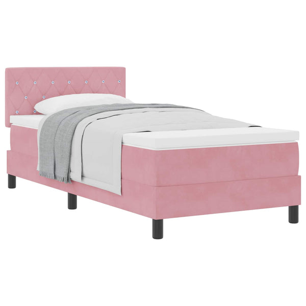 vidaXL Box Spring Bed with Mattress and Headboard Pink 100 x 200 cm Velvet