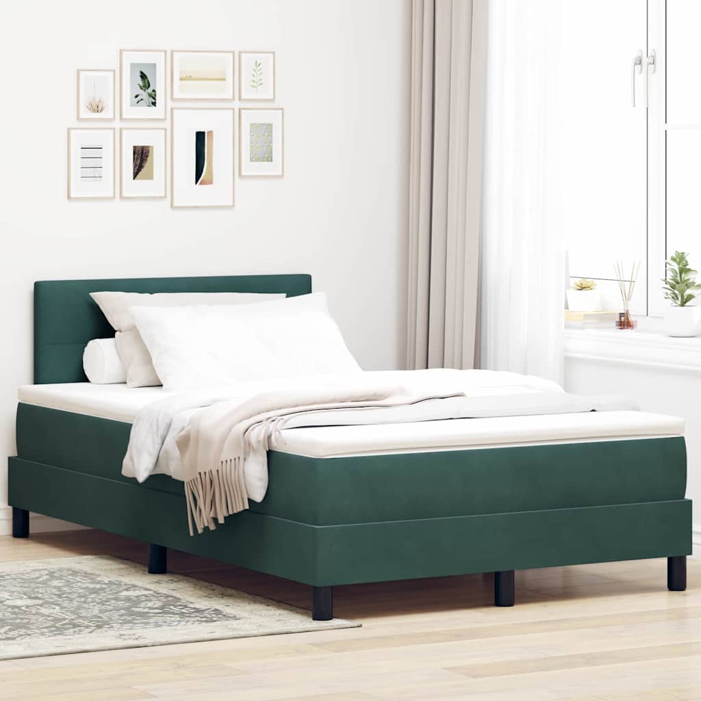 vidaXL Box Spring Bed with Mattress Dark Green 120 x 200 cm Velvet