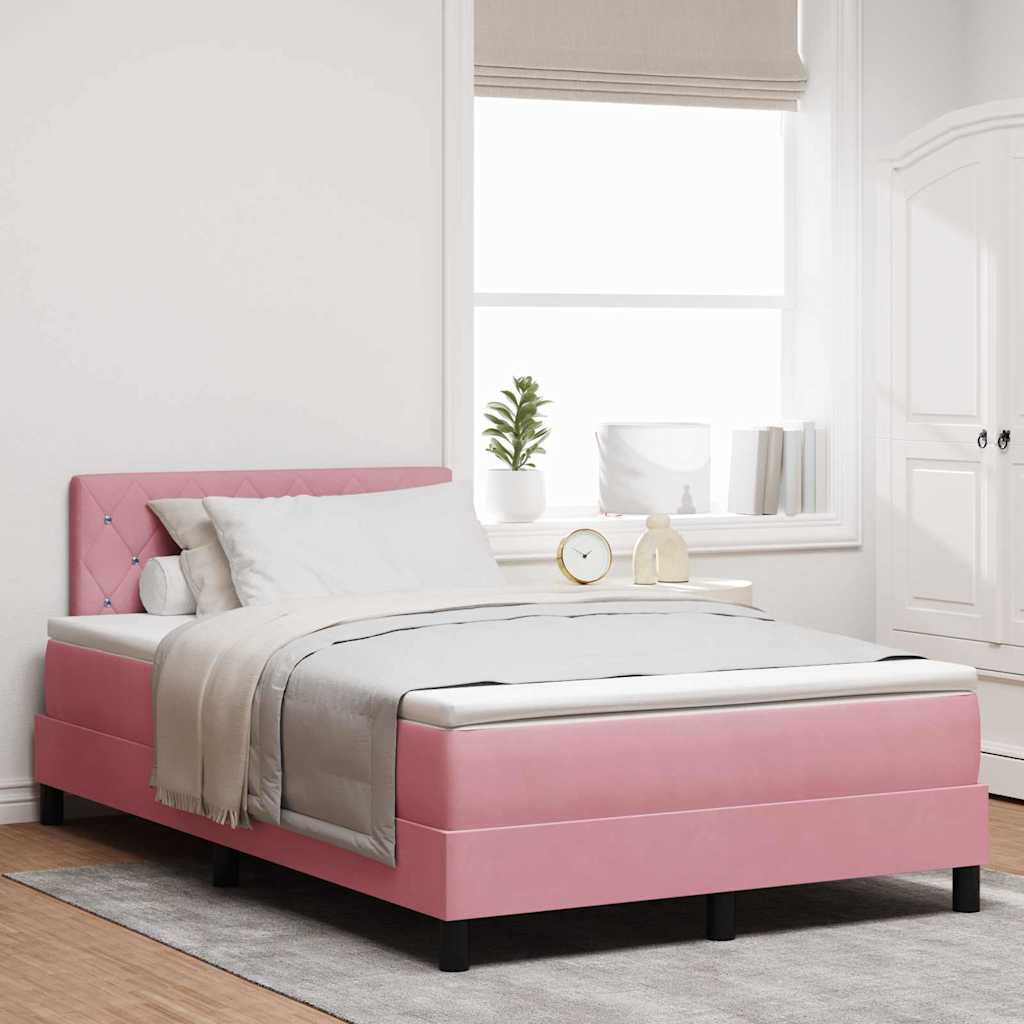 vidaXL Box Spring Bed with Mattress and Headboard Pink 120 x 200 cm Velvet