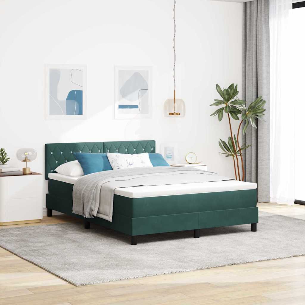 vidaXL Box Spring Bed with Mattress Dark Green 140 x 190 cm Velvet