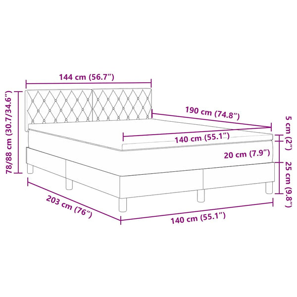 vidaXL Box Spring Bed with Mattress Dark Blue 140 x 190 cm Velvet
