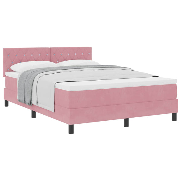 vidaXL Box Spring Bed with Mattress and Headboard Pink 140 x 190 cm Velvet