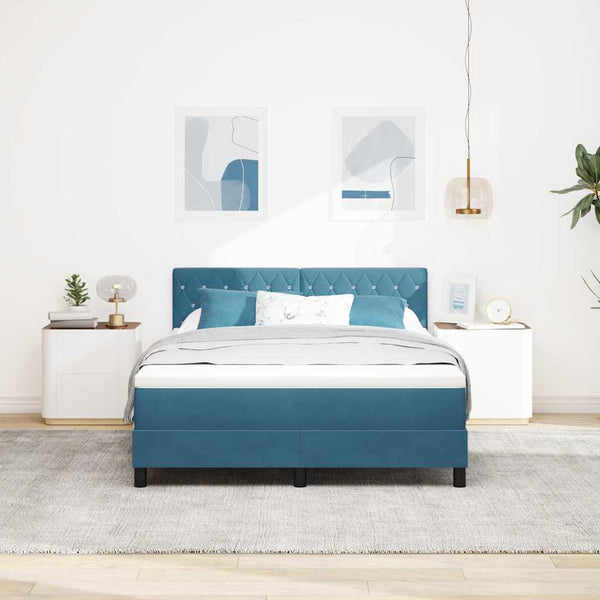 vidaXL Box Spring Bed with Mattress Dark Blue 140 x 200 cm Velvet