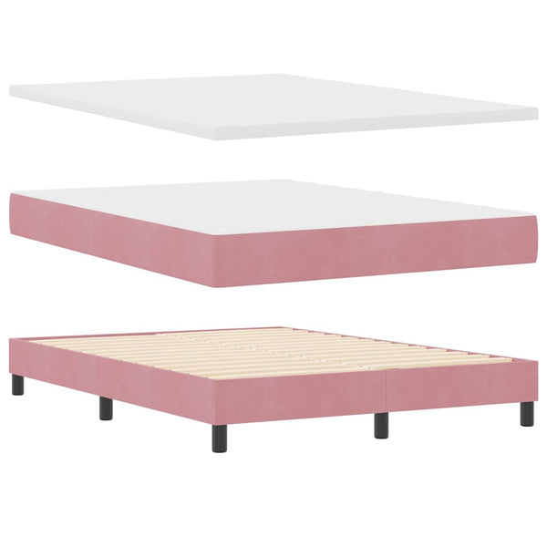 vidaXL Box Spring Bed with Mattress and Headboard Pink 140 x 200 cm Velvet