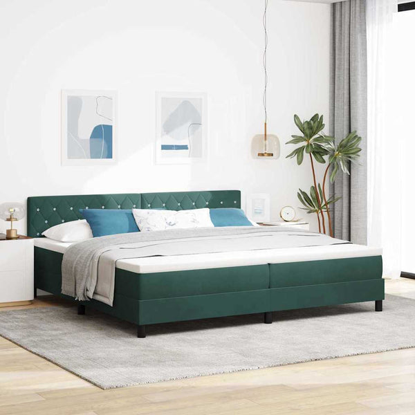 vidaXL Box Spring Bed with Mattress Dark Green 200 x 200 cm Velvet